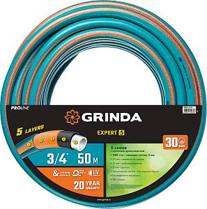 GRINDA EXPERT 5, 3/4″ 50 м, 30 атм, пятислойный, текстильное армирование, поливочный шланг, PROLine (429007-3/4-50)