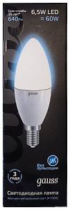 gauss 103101207 Светодиодная лампа LED Candle E14 6.5W 4100К